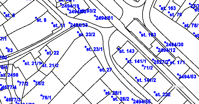 Parcela st. 2494/33 v KÚ Mouřínov, Katastrální mapa