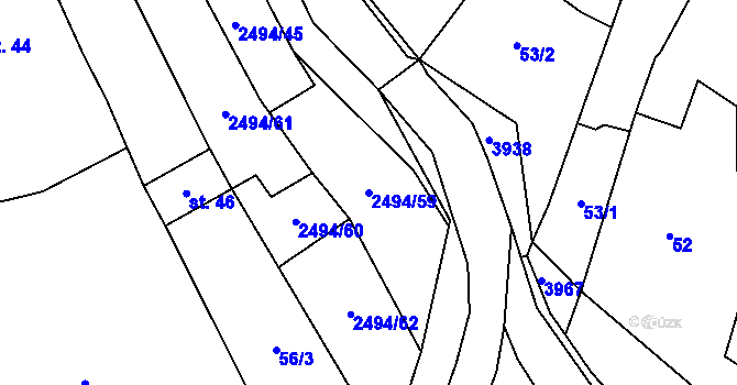 Parcela st. 2494/59 v KÚ Mouřínov, Katastrální mapa