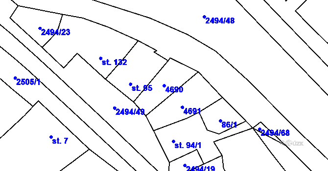 Parcela st. 4690 v KÚ Mouřínov, Katastrální mapa