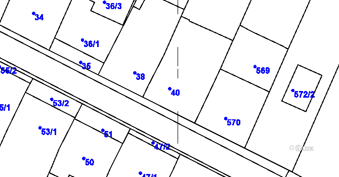 Parcela st. 40 v KÚ Moutnice, Katastrální mapa