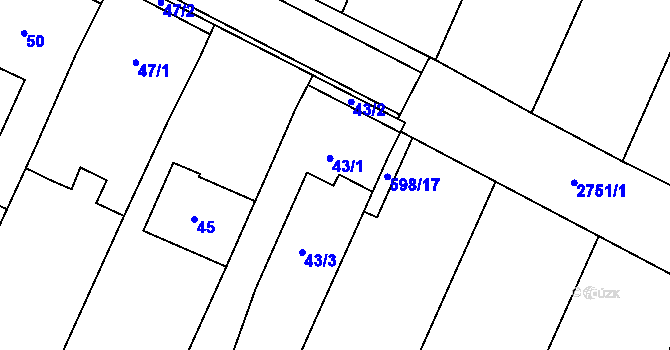 Parcela st. 43 v KÚ Moutnice, Katastrální mapa