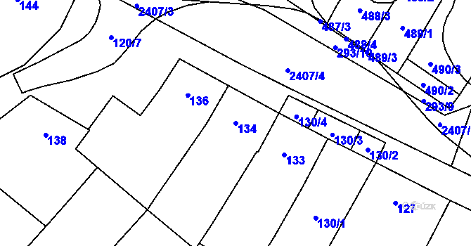 Parcela st. 134 v KÚ Moutnice, Katastrální mapa