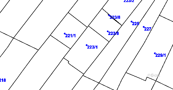 Parcela st. 223/1 v KÚ Moutnice, Katastrální mapa