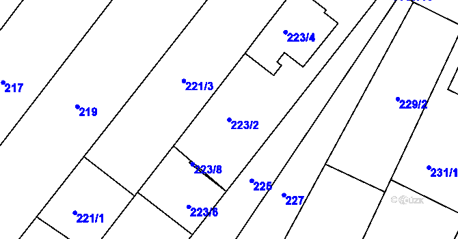 Parcela st. 223/2 v KÚ Moutnice, Katastrální mapa