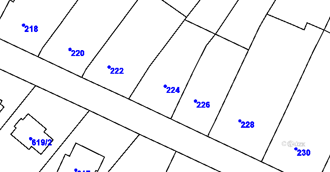 Parcela st. 224 v KÚ Moutnice, Katastrální mapa