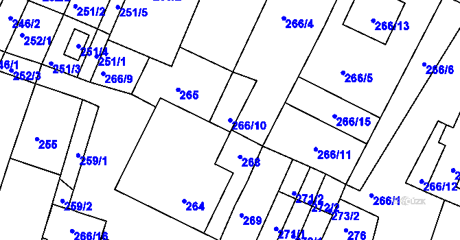 Parcela st. 266/10 v KÚ Moutnice, Katastrální mapa