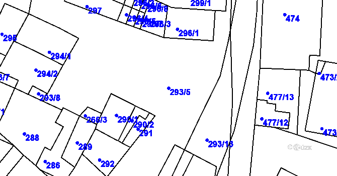 Parcela st. 293/5 v KÚ Moutnice, Katastrální mapa