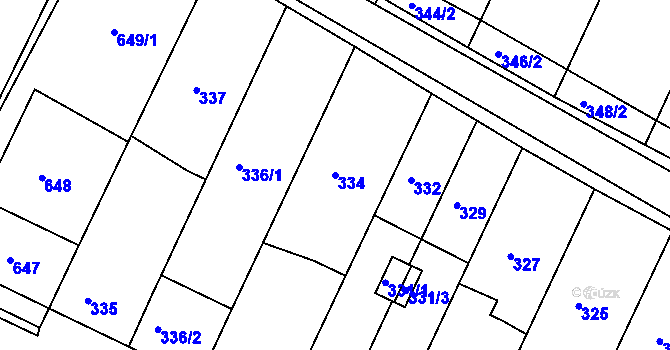 Parcela st. 334 v KÚ Moutnice, Katastrální mapa
