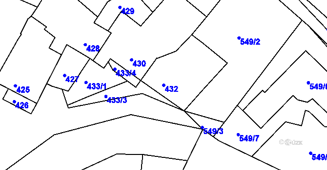 Parcela st. 432 v KÚ Moutnice, Katastrální mapa