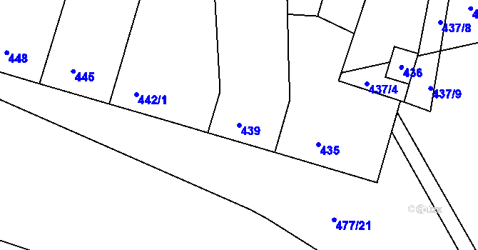 Parcela st. 439 v KÚ Moutnice, Katastrální mapa