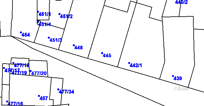 Parcela st. 445 v KÚ Moutnice, Katastrální mapa
