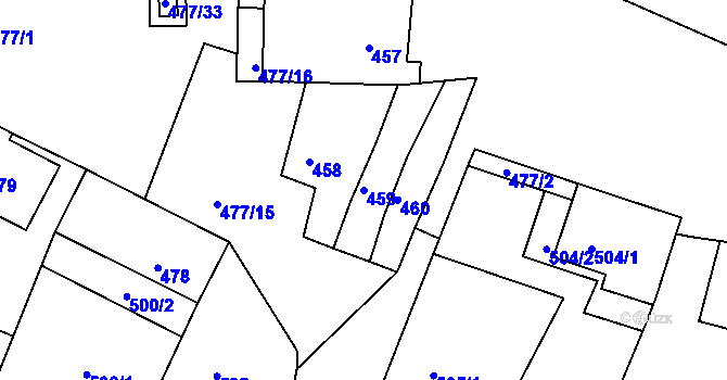 Parcela st. 459 v KÚ Moutnice, Katastrální mapa