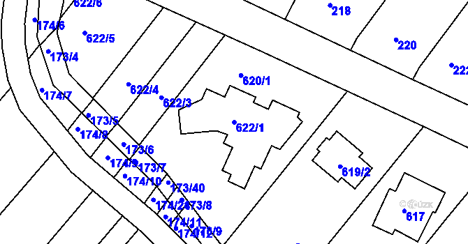 Parcela st. 622/1 v KÚ Moutnice, Katastrální mapa