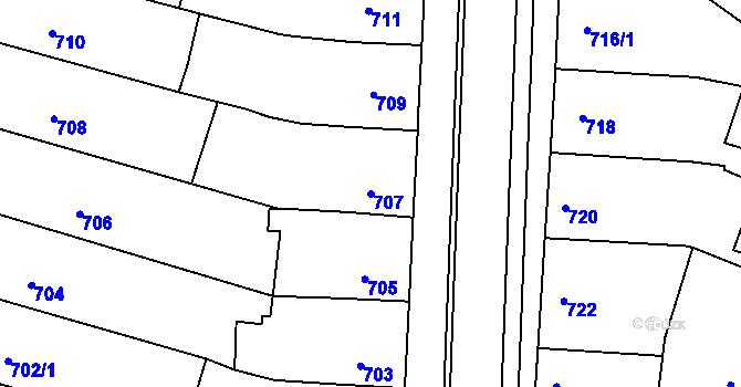 Parcela st. 707 v KÚ Moutnice, Katastrální mapa