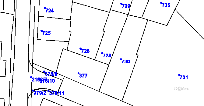Parcela st. 728 v KÚ Moutnice, Katastrální mapa