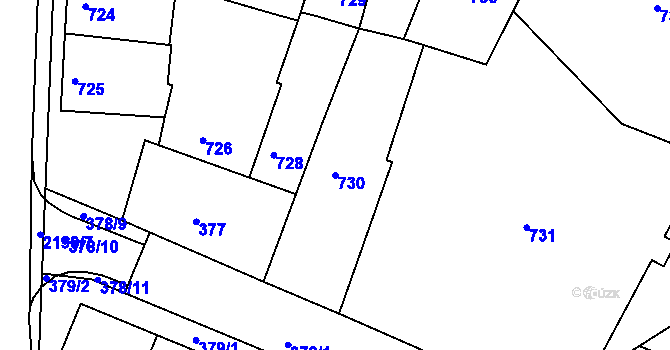 Parcela st. 730 v KÚ Moutnice, Katastrální mapa