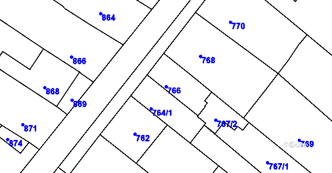 Parcela st. 766 v KÚ Moutnice, Katastrální mapa