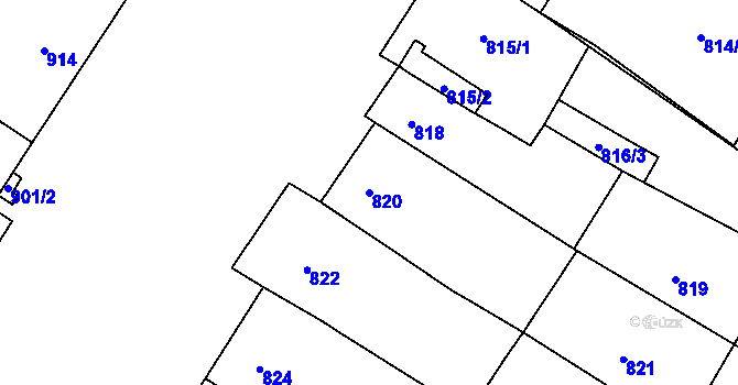 Parcela st. 820 v KÚ Moutnice, Katastrální mapa