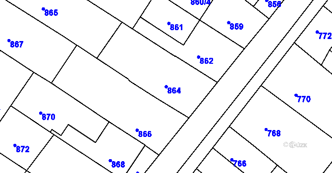 Parcela st. 864 v KÚ Moutnice, Katastrální mapa