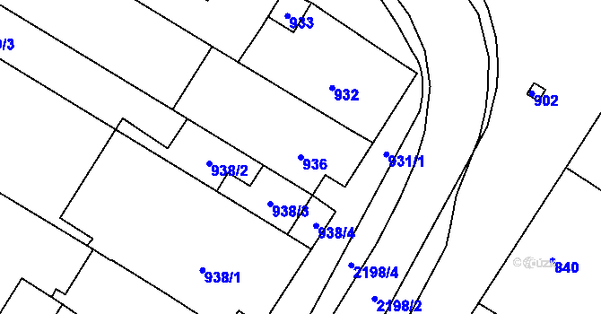 Parcela st. 936 v KÚ Moutnice, Katastrální mapa
