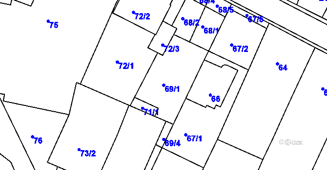 Parcela st. 69/1 v KÚ Moutnice, Katastrální mapa