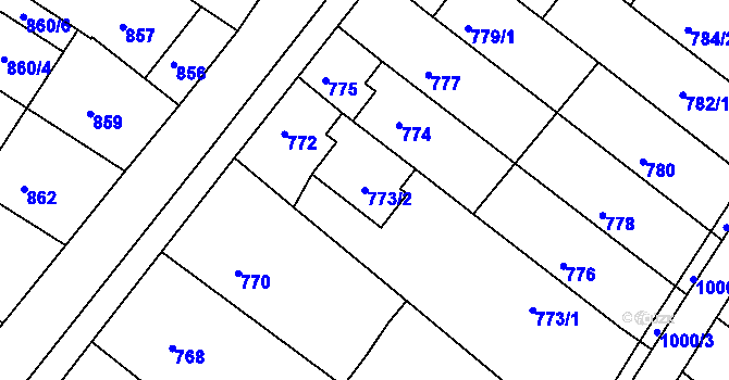 Parcela st. 773/2 v KÚ Moutnice, Katastrální mapa