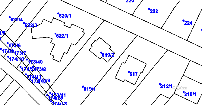 Parcela st. 619/2 v KÚ Moutnice, Katastrální mapa