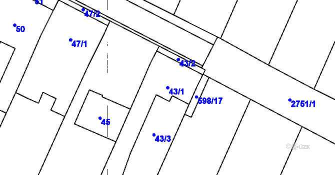 Parcela st. 43/1 v KÚ Moutnice, Katastrální mapa