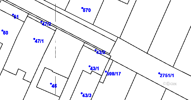 Parcela st. 43/2 v KÚ Moutnice, Katastrální mapa