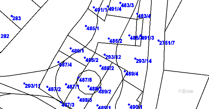 Parcela st. 293/12 v KÚ Moutnice, Katastrální mapa