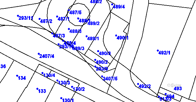 Parcela st. 490/3 v KÚ Moutnice, Katastrální mapa