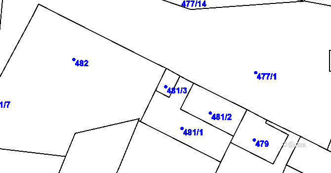 Parcela st. 481/3 v KÚ Moutnice, Katastrální mapa