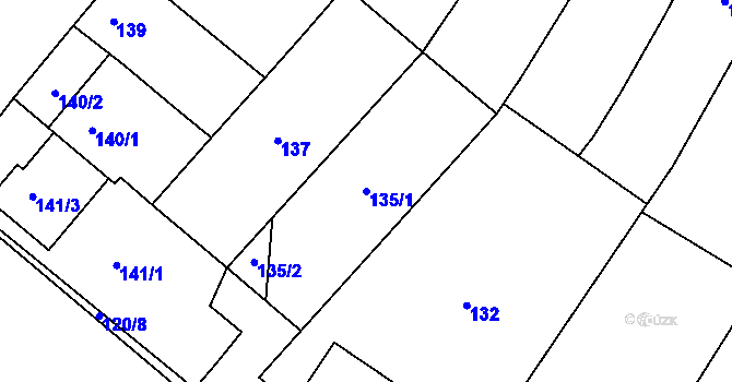 Parcela st. 135/1 v KÚ Moutnice, Katastrální mapa