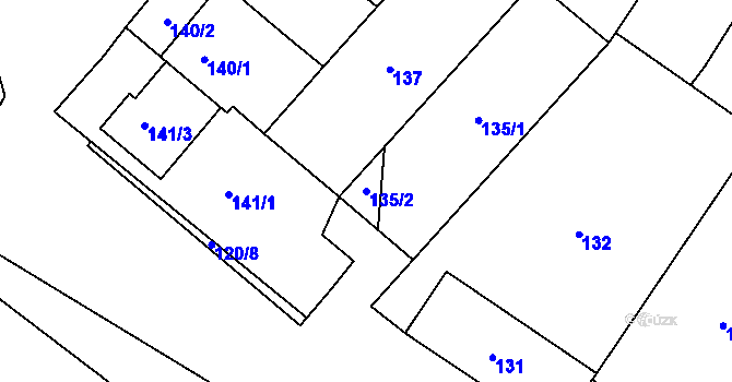 Parcela st. 135/2 v KÚ Moutnice, Katastrální mapa