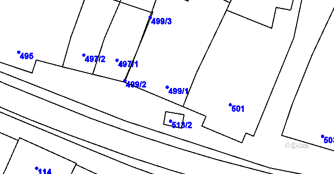 Parcela st. 499/1 v KÚ Moutnice, Katastrální mapa
