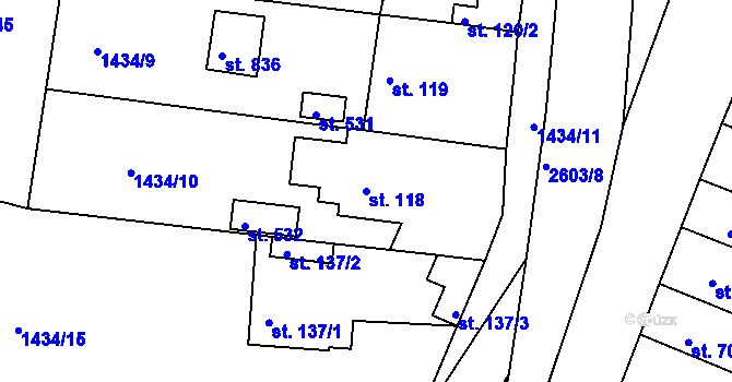 Parcela st. 118 v KÚ Mrač, Katastrální mapa