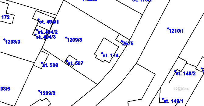 Parcela st. 174 v KÚ Mrač, Katastrální mapa