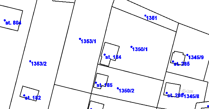 Parcela st. 184 v KÚ Mrač, Katastrální mapa
