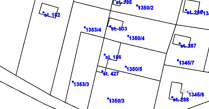 Parcela st. 186 v KÚ Mrač, Katastrální mapa