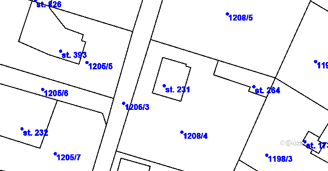 Parcela st. 231 v KÚ Mrač, Katastrální mapa