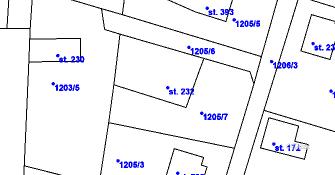 Parcela st. 232 v KÚ Mrač, Katastrální mapa