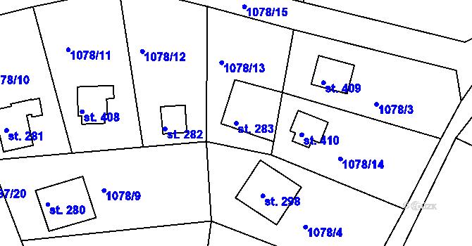 Parcela st. 283 v KÚ Mrač, Katastrální mapa