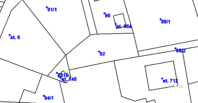 Parcela st. 92 v KÚ Mrač, Katastrální mapa