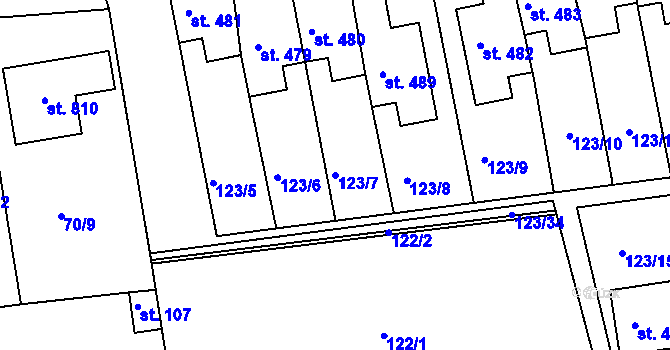 Parcela st. 123/7 v KÚ Mrač, Katastrální mapa