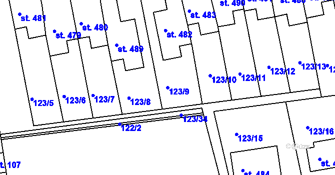 Parcela st. 123/9 v KÚ Mrač, Katastrální mapa