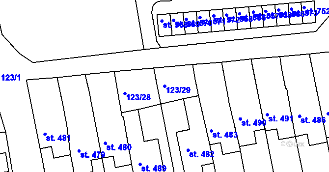 Parcela st. 123/29 v KÚ Mrač, Katastrální mapa