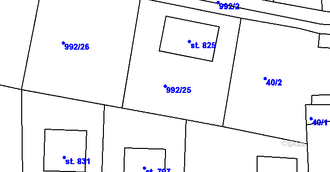Parcela st. 992/25 v KÚ Mrač, Katastrální mapa