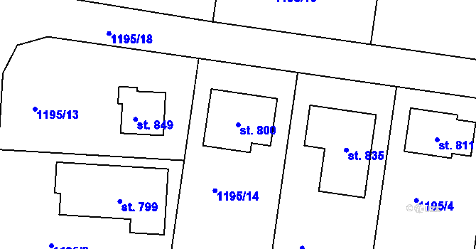 Parcela st. 800 v KÚ Mrač, Katastrální mapa