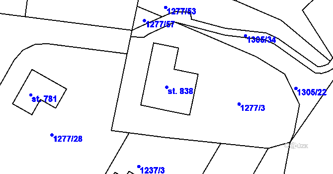 Parcela st. 838 v KÚ Mrač, Katastrální mapa