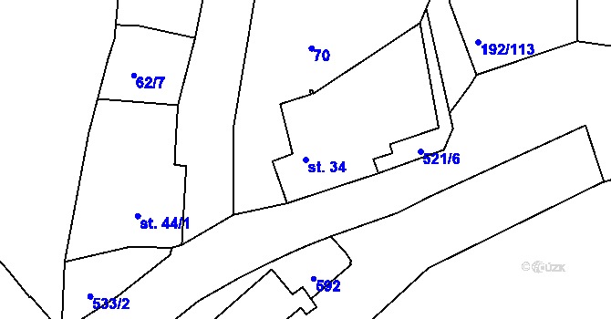 Parcela st. 34 v KÚ Mradice, Katastrální mapa